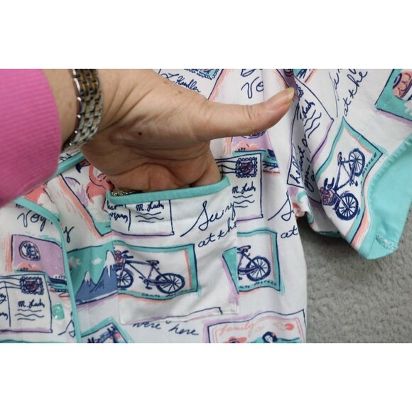 Munki Munki Pajama Set Postcards-Size Medium-Drawstring-Pockets-Capri - Picture 6 of 16